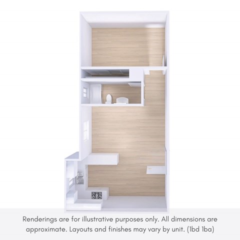 Floor plan for 1 bed, 1 bath, 850 sqft
